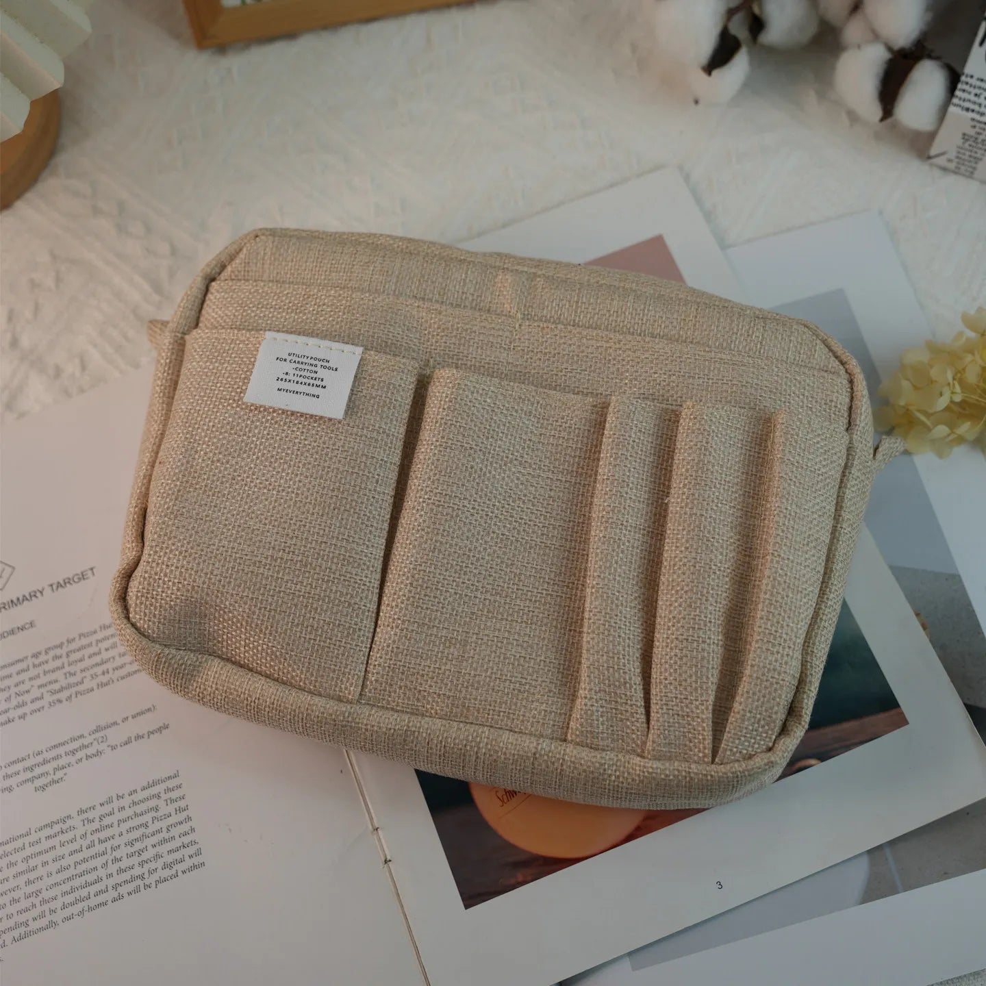 New In Stock Canvas Pencil Pouch Large Capacity Solid Color Japanese Style Portable Multifunctional Journal Storage Bag For Use