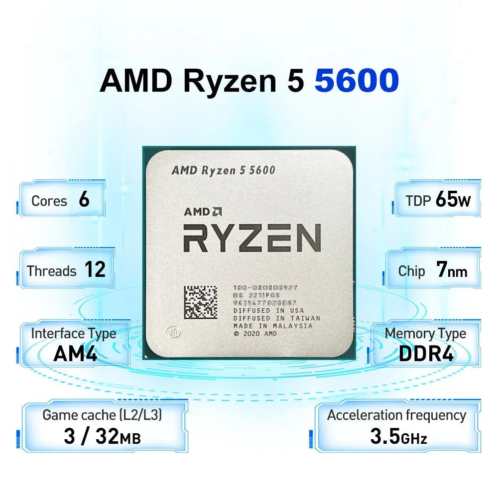 AMD Ryzen 5 5600 3.5GHz NEW L3=32M Processor 7NM 65W 6-Core 12-Thread R5 5600 Socket AM4 DDR4 but No Fan