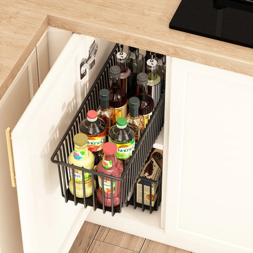2Pcs Pull Out Cabinet Organizer Carbon Steel Slide Out Drawers Sliding Pantry Shelves For Kitchen Base Cabinet Organization