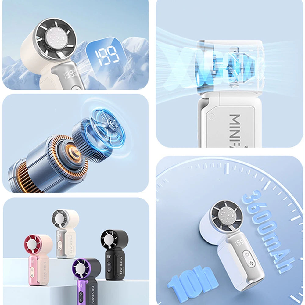 Mini High Speed Handheld Fan 3600mAh LED Display Portable Mini Handheld Turbo Fan, Desk Fan, Outdoor Cooling, Rechargeable Fan