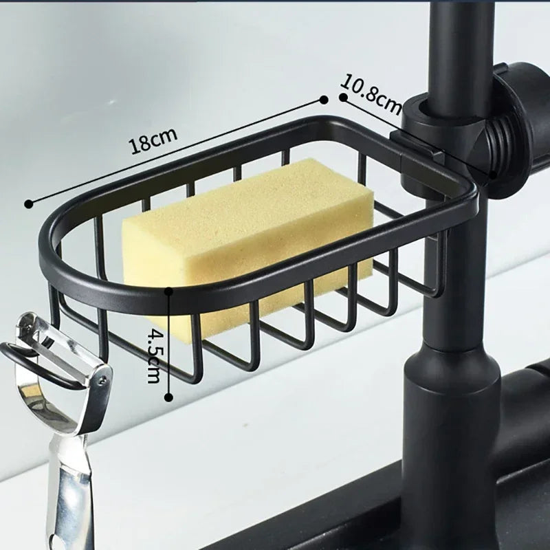 Adjustable Aluminum Bathroom Shower Shelf Rack – Wall Mount Basket for Shampoo, Soap and Towel Storage, Kitchen Sink Rag Holder