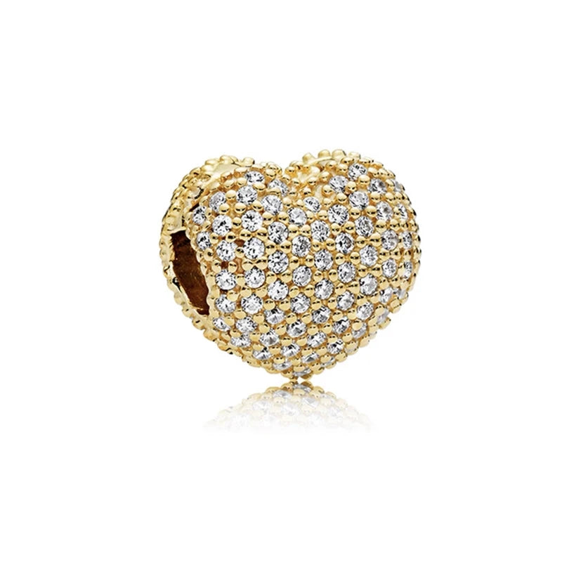 Gold Plated CZ Charms Fit Original Bracelet 925 Sterling Silver Core Heart Star Flower Dangle Beads Luxury DIY Jewelry Gift