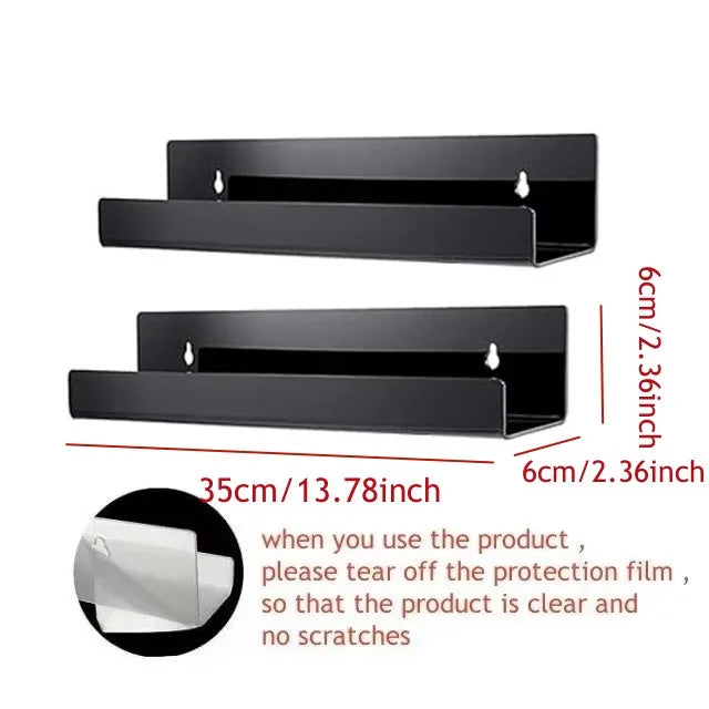 2pcs Acrylic Vinyl Record Display Stand Wall Mounted Book Floating Shelf Makeup Perfume Nail Polish Holder Storage Organizer