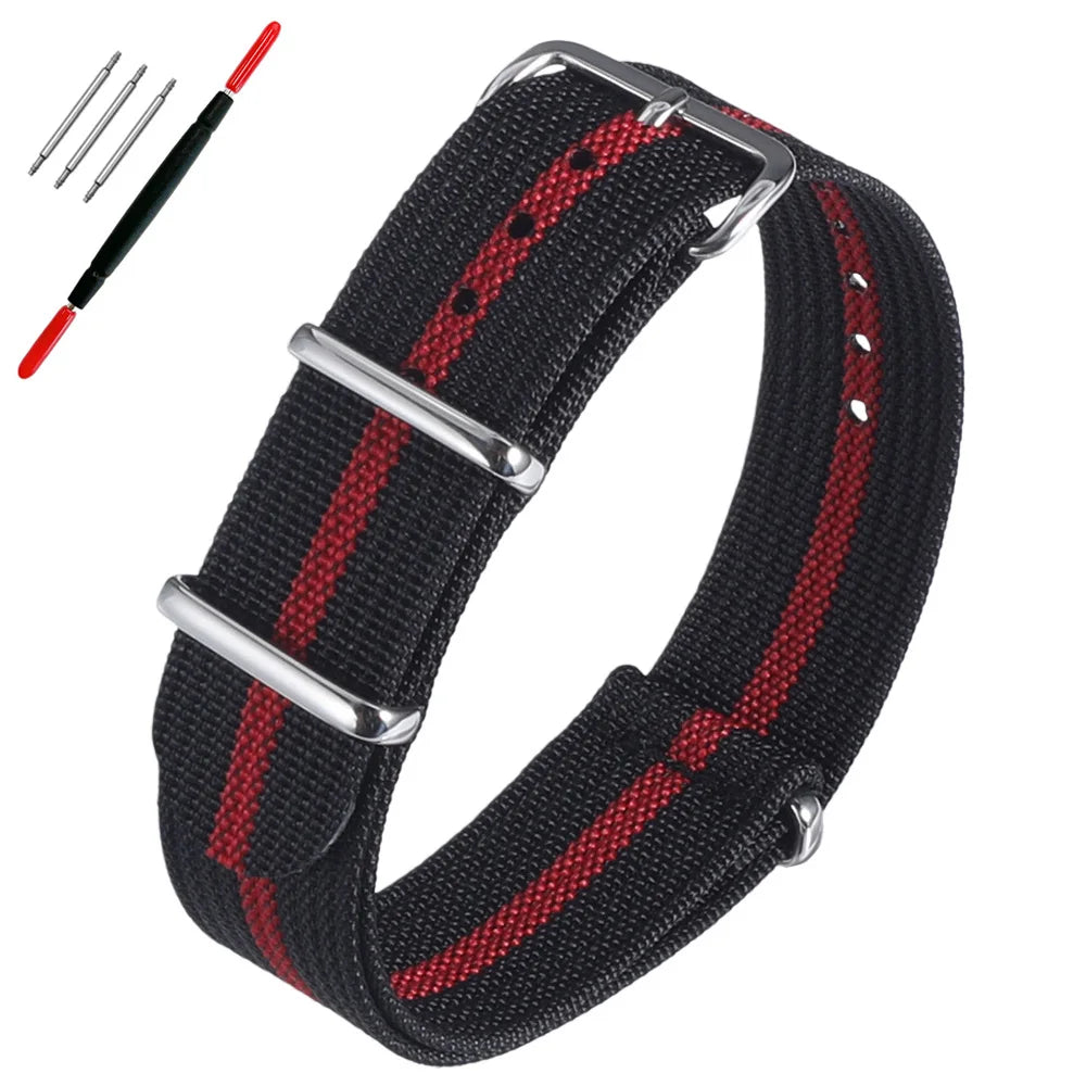 16mm 18mm 19mm 20mm 22mm 24mm Durable Nylon Ribbed Watch Strap Stripped Sport Watch Band Replacement Wristband Belt Accessories