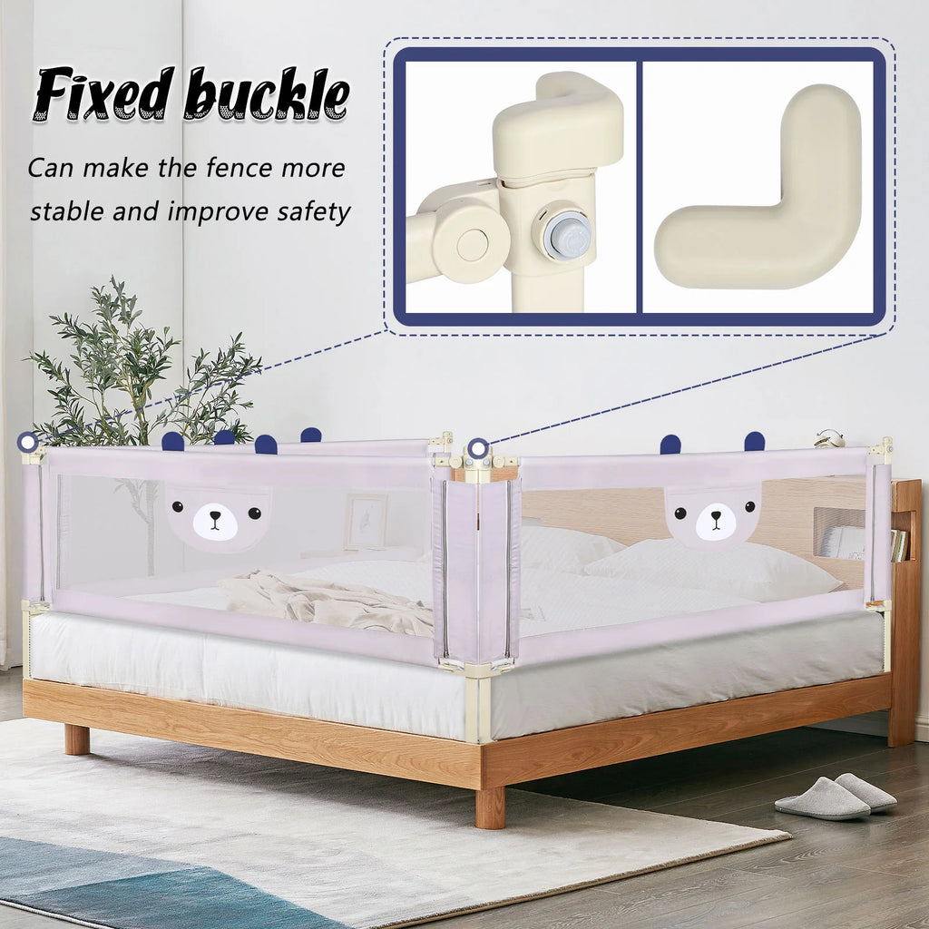 30-level adjustable baby bed barrier metal frame Anti-drop light gray breathable fabric with cute pattern, cm/cm