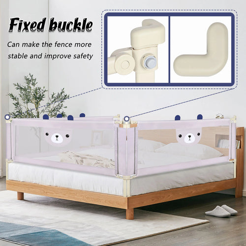 30-level adjustable baby bed barrier metal frame Anti-drop light gray breathable fabric with cute pattern, cm/cm