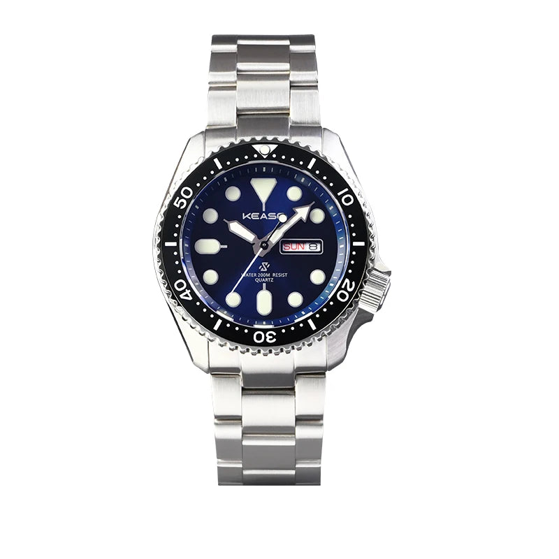 KEASO Fashion Mens Quartz Watch Sapphire Crystal Mirror MIYOTA 2105 Quartz Movement Luminous 316L Steel Original Mens Watch