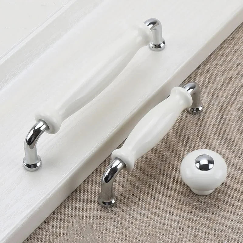 1pcs White Ceramic Door Handles Modern Furniture Knobs Zinc Alloy Ceramic Pulls Kitchen Cupboards Cabinet Door Drawer Handle
