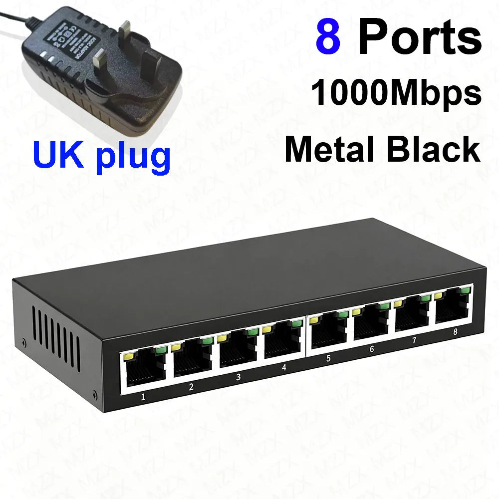 MZX Gigabit Network Switch 5 8 Ports 1000Mbps Networking Switcher RJ45 Hub Ethernet Stable Smart Internet Laptop PC Accessories
