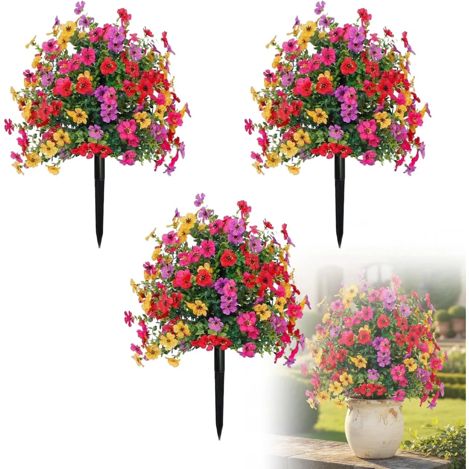 Artificial Petunias with Ground Stake Outdoor Faux Flowers for Garden, Yard, Planter and Porch for Indoor Outdoor Home Decor