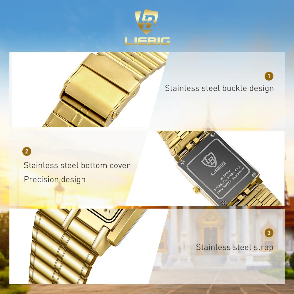 LIEBIG Luxury Quartz Watches Male Stainless Steel Bracelet Ladies Clock Fashion Golden Wristwatches Mens Women Relogio Masculino