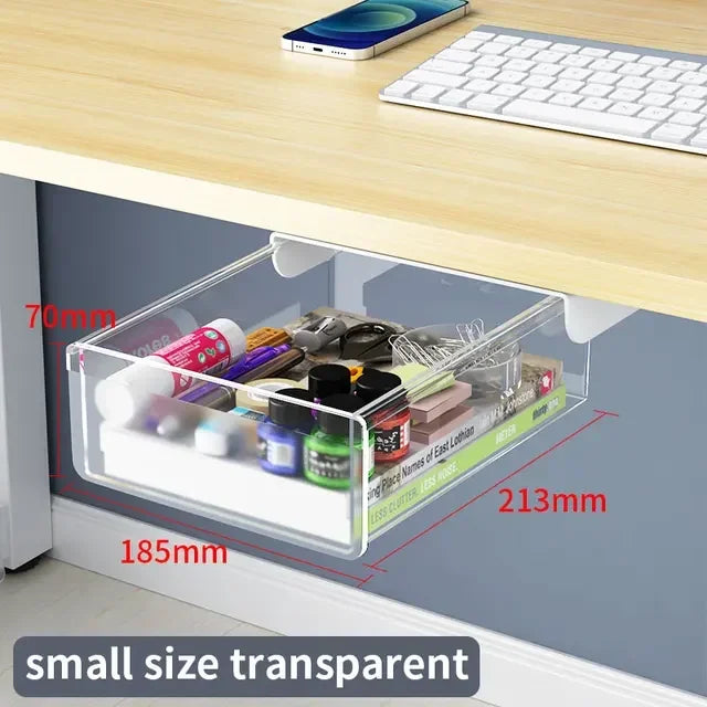 Hidden Under Desk Drawer Storage Office Organizer Desk Self Adhesive Drawers Plastic Undertable Accessories Storage Box Drawe