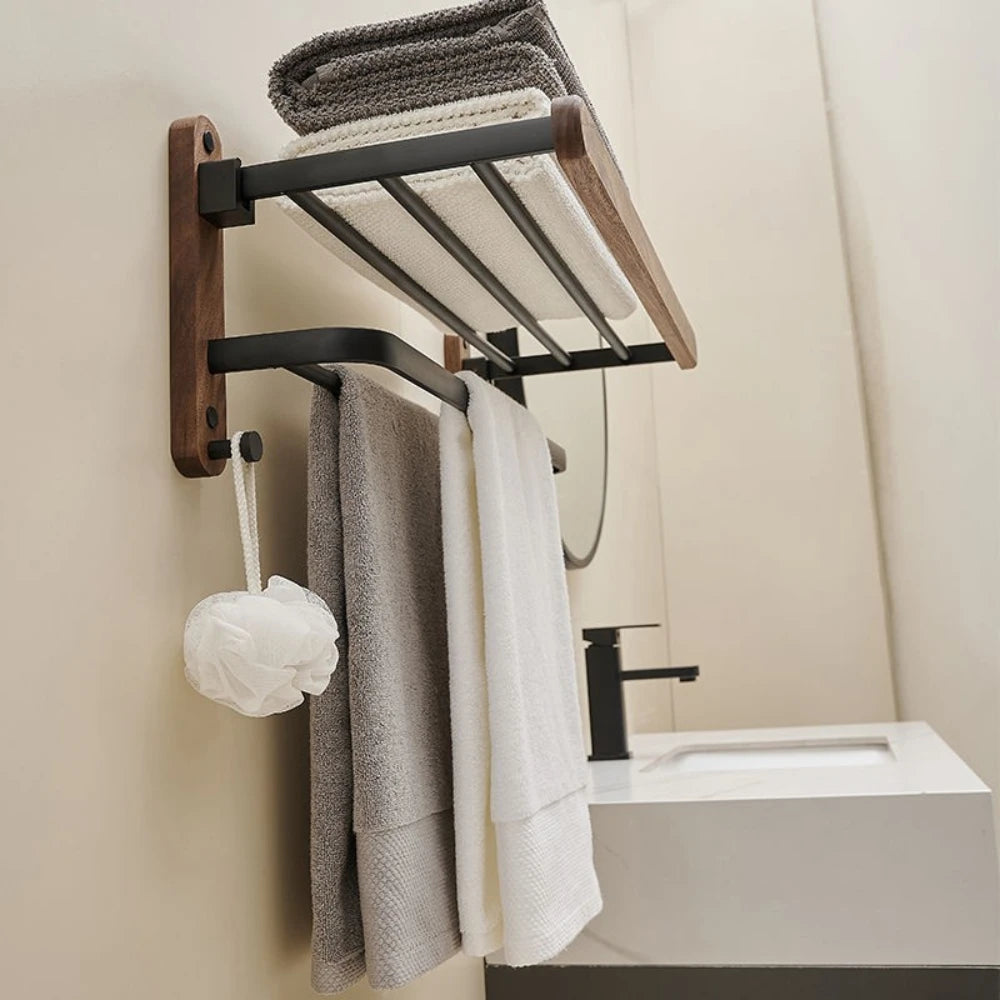 Walnut Wood Black Bathroom Hardware Set Bathroom towel rack Towel Rack Toilet Paper Holder Towel Bar Shelf  Bathroom Accessories