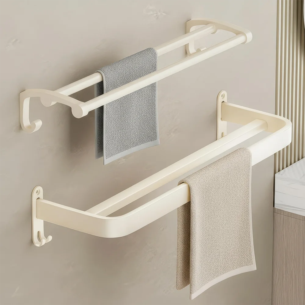 ORIENTAL YUHONG Aluminium Towel Rack Holder Double Bar Towel Hanger No Drill Wall Mount Shelf 40/50/60CM Bathroom Accessories