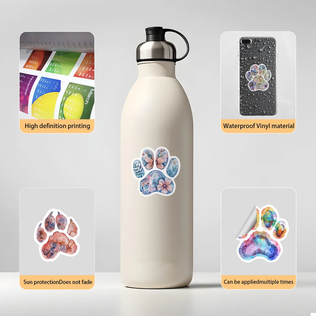 50PCS Watercolor Paw Print Graffiti Stickers - Cartoon Cat Footprint Decor for Water Cup & More RecordingYourLife Store
