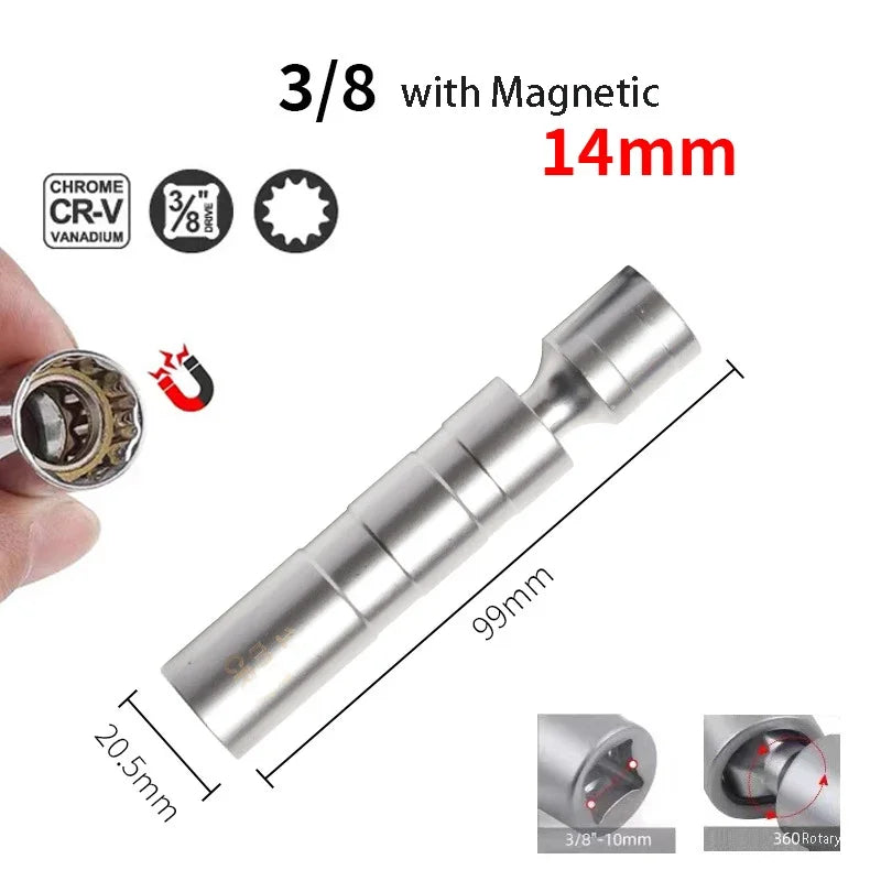 Magnetic Wrench 14/16mm Spark Plug Removal Tool Pull Out Spark Plug Socket 360° Rotary Heads Small Hand Installation Tool