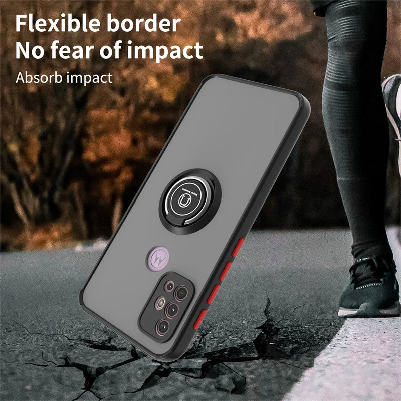 Funda For Motorola G10 G20 G30 Case Shockproof Armor Magnetic Holder Ring Case For Moto G31 G41 G51 G71 Hard PC Matte Back Cover
