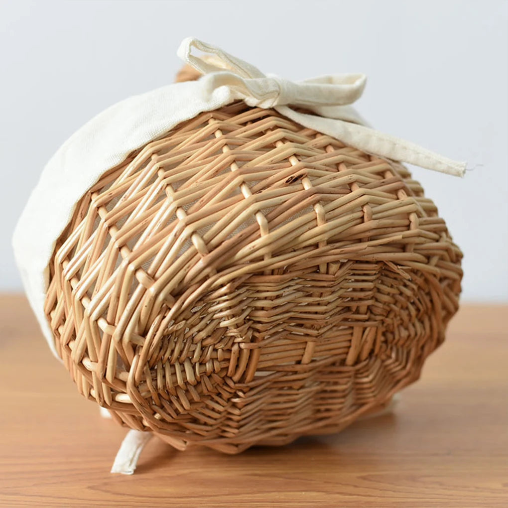 Tote Basket Mini Plus Cloth Lining Rattan Woven Weaving Bamboo Flower Basket with Washable Lining for Hiking Camping Picnic