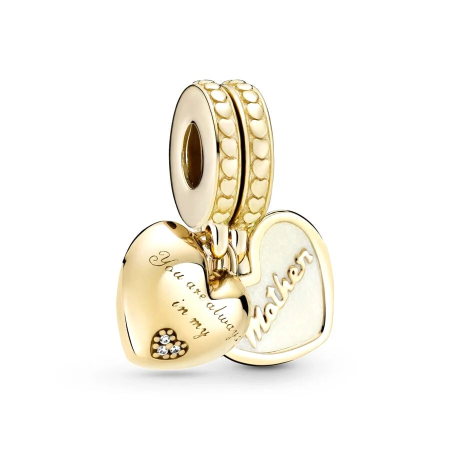 Gold Plated CZ Charms Fit Original Bracelet 925 Sterling Silver Core Heart Star Flower Dangle Beads Luxury DIY Jewelry Gift