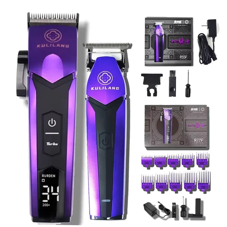 KULILANG Professional Barber R77F R55F R11F Gradient Electric Hair Clipper Titanium Plated FADE Blade 7200rpm Hair Salon Trimmer