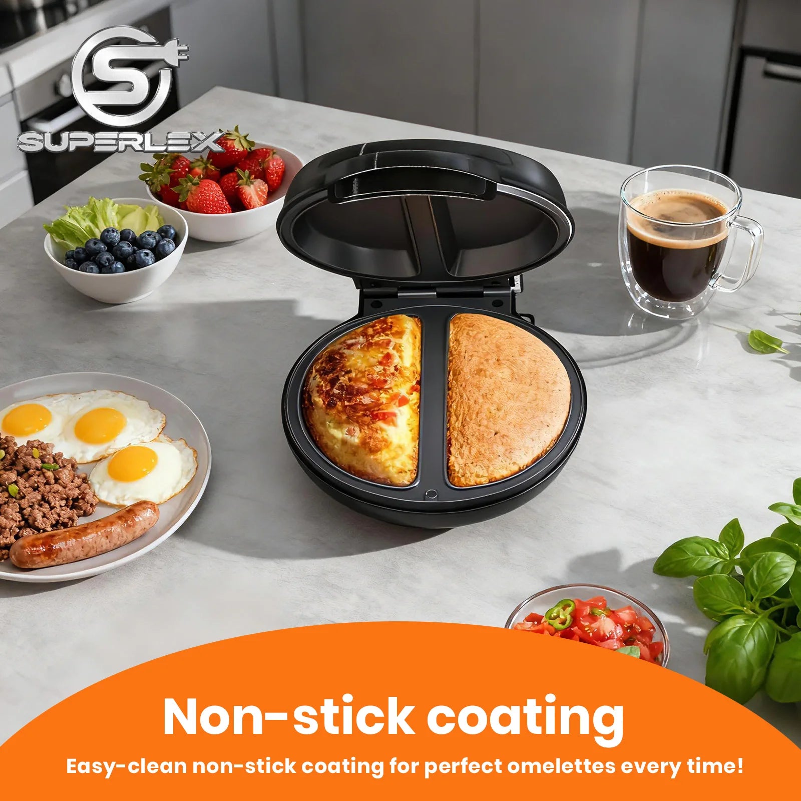 SUPERLEX Electric Omelette Maker 750W Nonstick Multi-function Omelette Machine With Smart Light Indicator Household Bread Cake