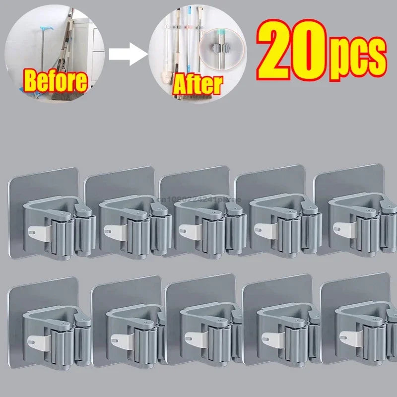 Self-adhesive Mop Holder Broom Stand Wall Mounted Mop Support Sweeping Brush Hook Storage Organizer Bathroom Kitchen Accessories