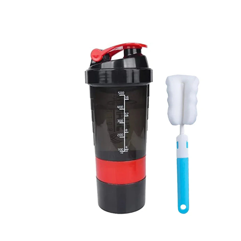500ml Portable Protein Shaker Cup with Powder Storage Container Mixer Cup with Brush Gym Sport Water Bottle Drinkware