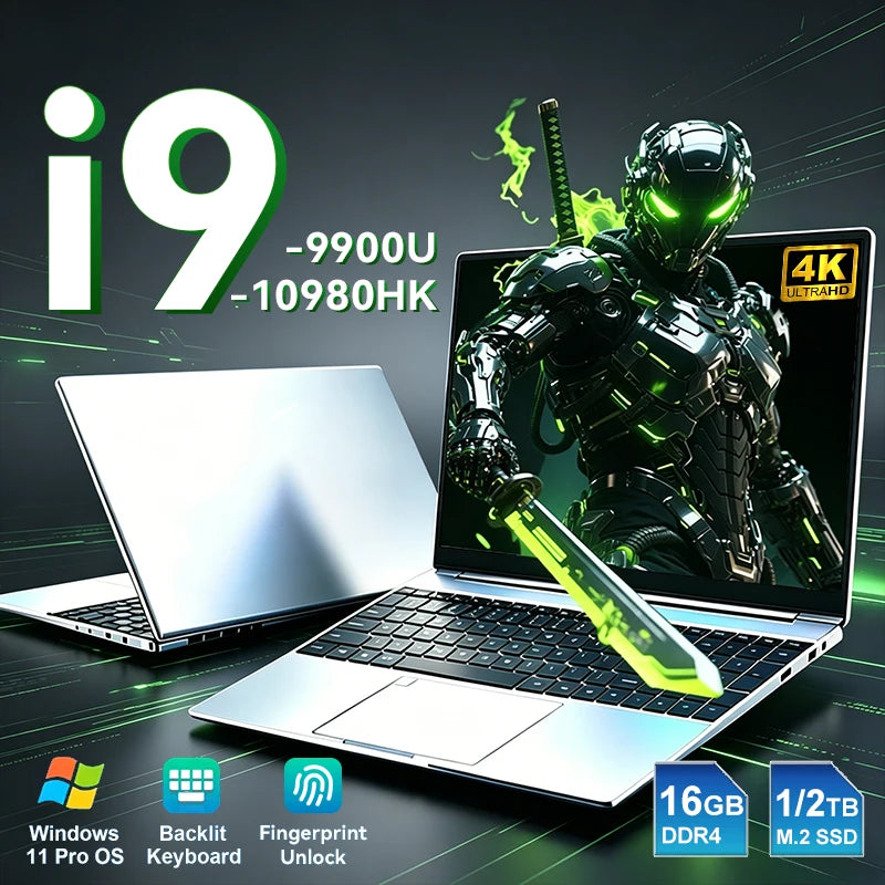2026 Intel Core i9 10980HK 9900U Laptop Windows 11 Pro 16GB RAM 1TB 2TB SSD Portable Gaming Laptops Computer 15.6“ Notebook PC