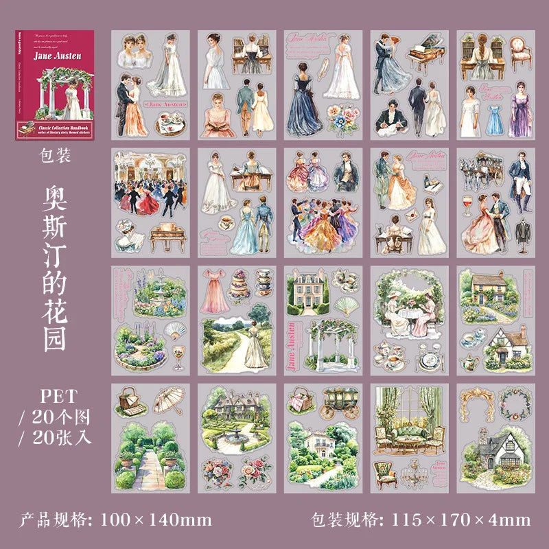 1pack/3pack Classic Literature Collection Handbook Series Literary Story Theme Sticker Book Character Collage 6 Designs
