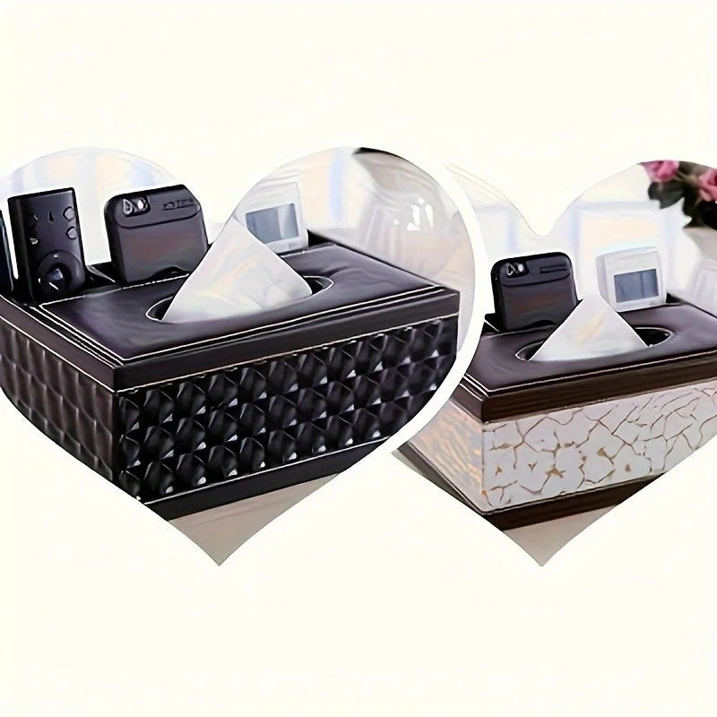 Elegant Faux Leather Tissue Box Cover with Remote Holder - Stylish Living Room Decor, Desktop Storage Organizer