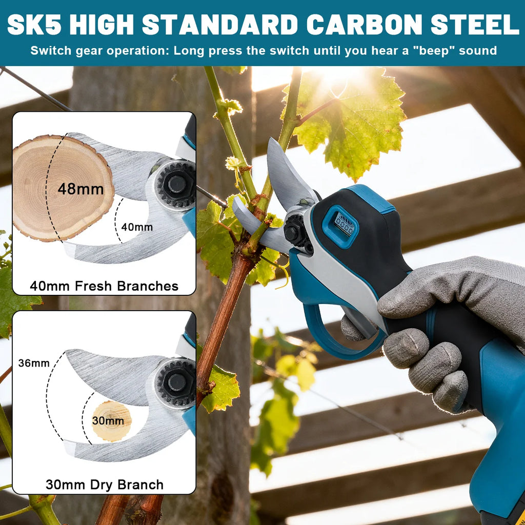 Gisam 40mm Brushless Electric Pruning Shears 1000W Cordless Fruit Tree Branches Scissors Power Tool For Makita 18V Battery Pins