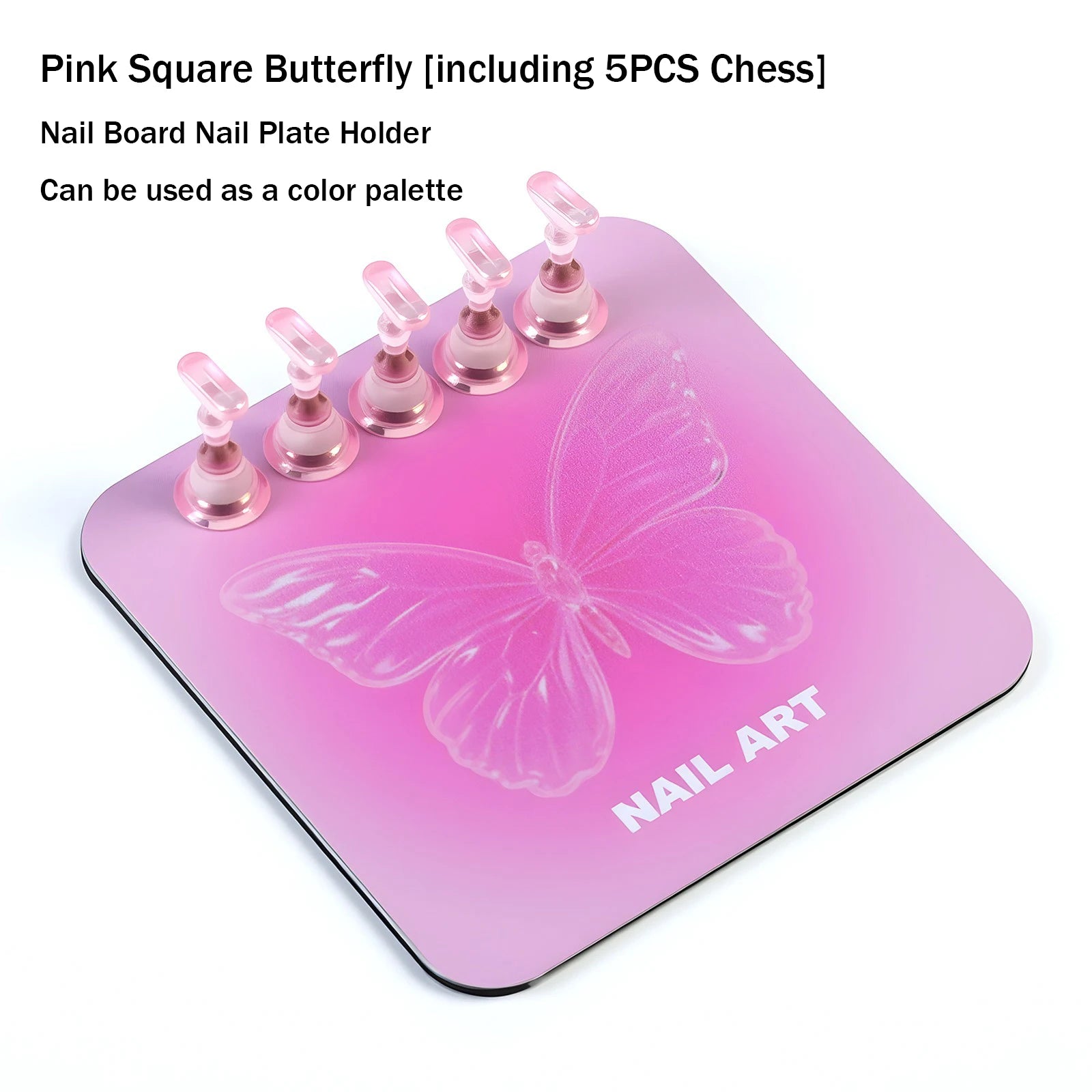Pink Butterfly Nail Holder 6Pcs/Set False Nail Tip Practice Stand Aurora Base Full Magnetic Holder Tray Nail Art Salon Practice