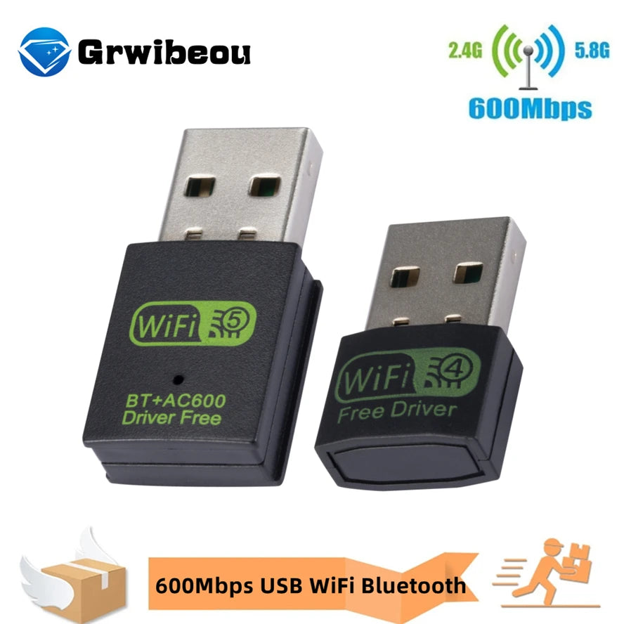600Mbps USB WiFi Bluetooth Adapter Dual Band 2.4 5.8Ghz Wireless External Network Receiver USB WiFi Dongle for PC Laptop Desktop