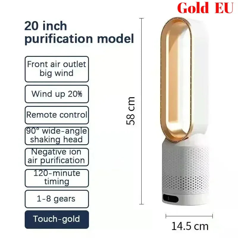 Smart Bladeless Tower Fan 8 Speed Settings Intelligent Timer 90° Oscillating Remote Control Quiet Air Circulator for Home Office