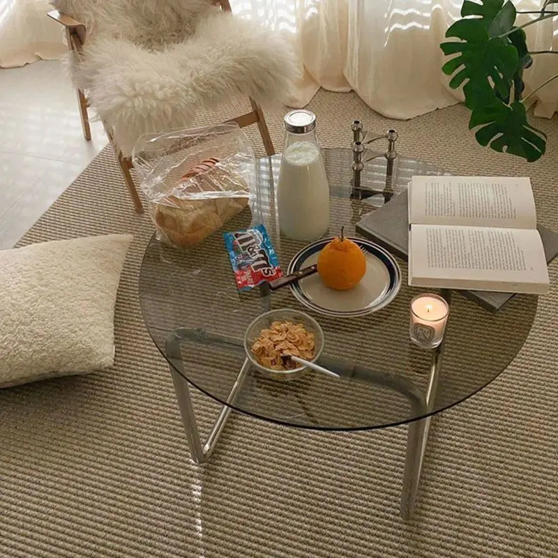 Nordic Coffee Table Modern Tempered Glass Coffee Table Home Living Room Sofa Side Tables Light Luxury Round Bedroom Tables