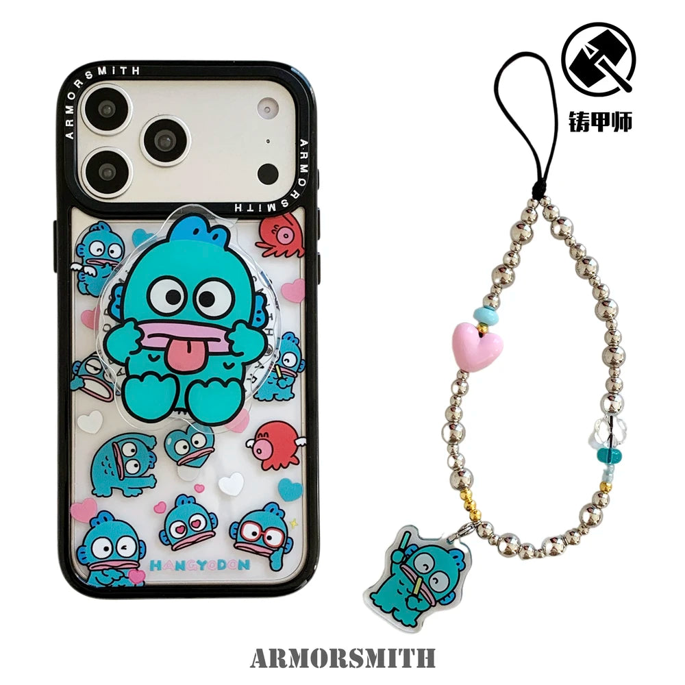 Sanrio Hangyodon Magnetic Holder Magsafe Wireless Charge Cute Cartoon Phone Case For iPhone 17 16 15 14 13 12 11 Pro Max Cover