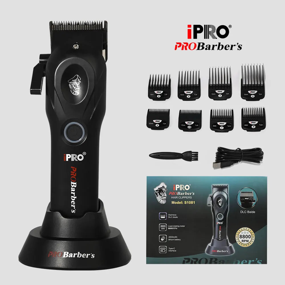 IPRO S1081 Professional Electric Hair Clipper 8800RPM High Speed 4500mAh Long Battery Life Magnetic Detachable Comb Hair Trimmer