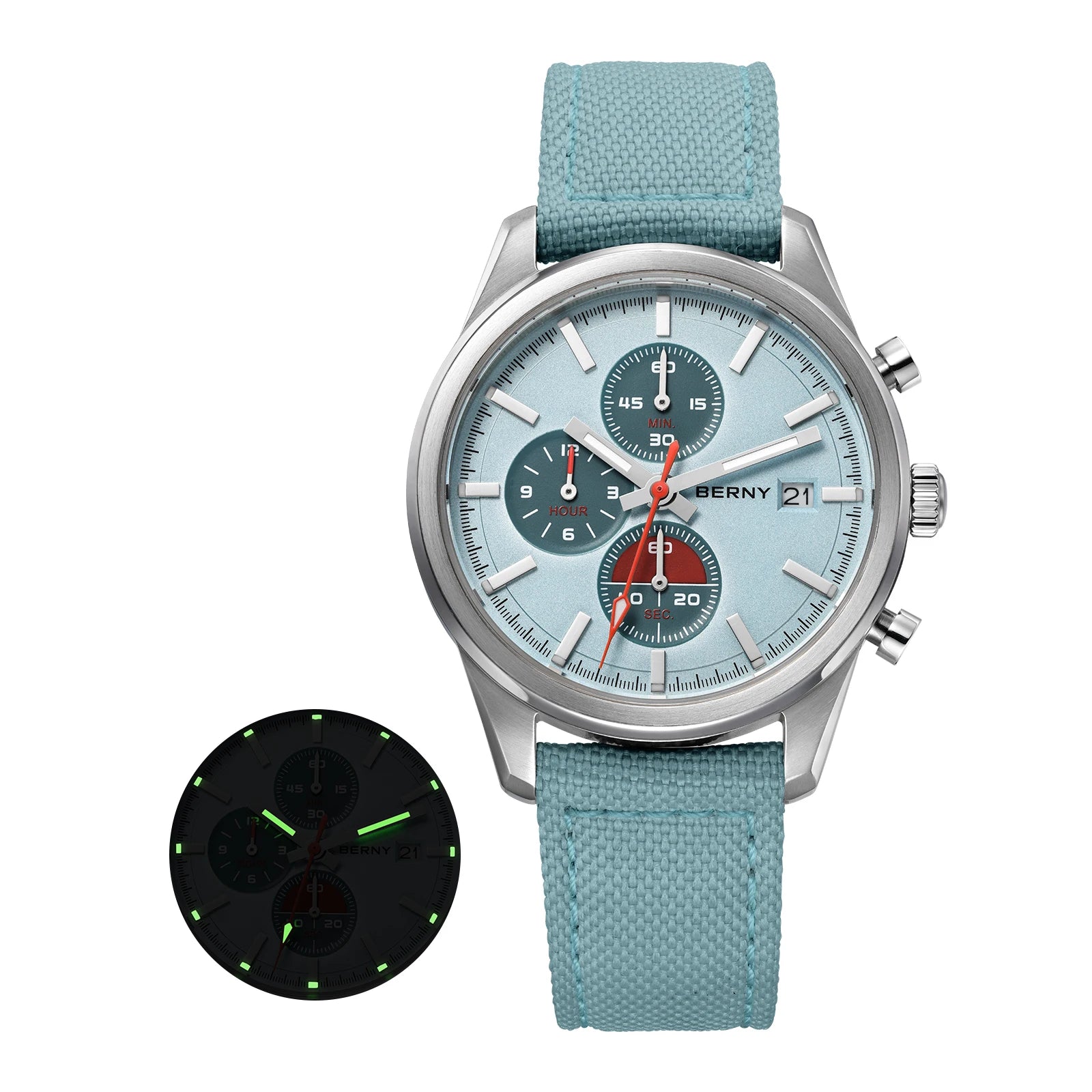 BERNY Chronograph Watch for Women/Men Sports Leisure Miyota OS10 AR Coated Sapphire Waterproof Top Fashion Sport Couple Watches