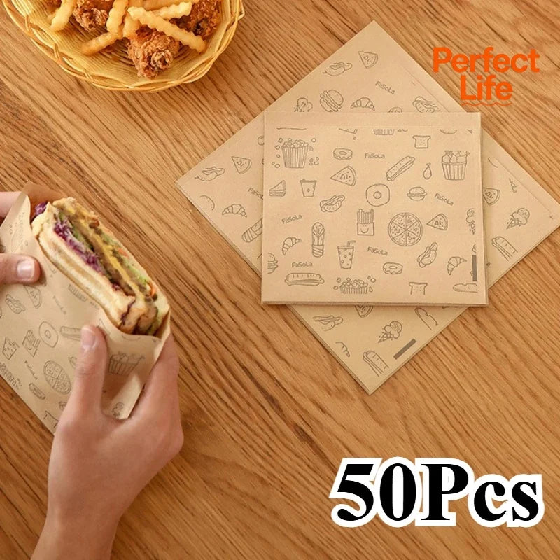 50/100 Pcs Greaseproof PaperDisposable Food Bags Packaging Baking Papers Disposable Packaging Baking Paper Kitchen Accessories