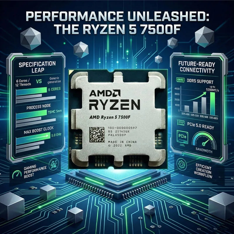 AMD Ryzen 5 7500F CPU R5 7500F 3.7GHz 5NM L3=32M 100-000001015 Socket AM5 New but no fan