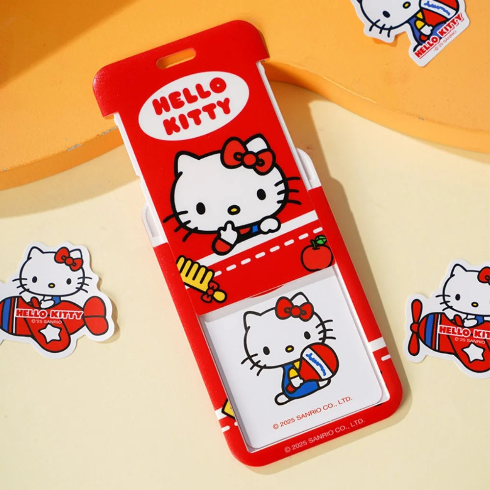 Genuine Sanrio Hello Kitty Slide ID Tag Name Identity Badge Holder Reel Working Permit Case Staff Employee Pass Work Card Gifts