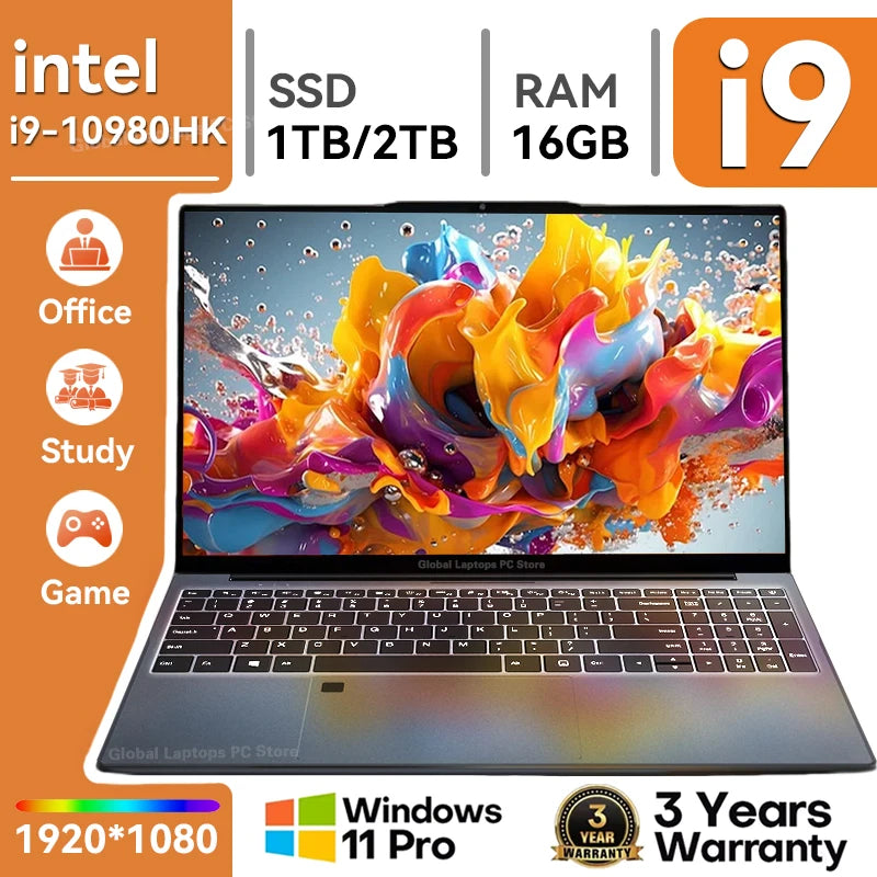 15.6" Intel Core i9 10980HK Laptop Computer Windows 11 Pro 16GB RAM 1TB SSD M.2 Notebook PC Gamer Portable Laptops Gaming Office