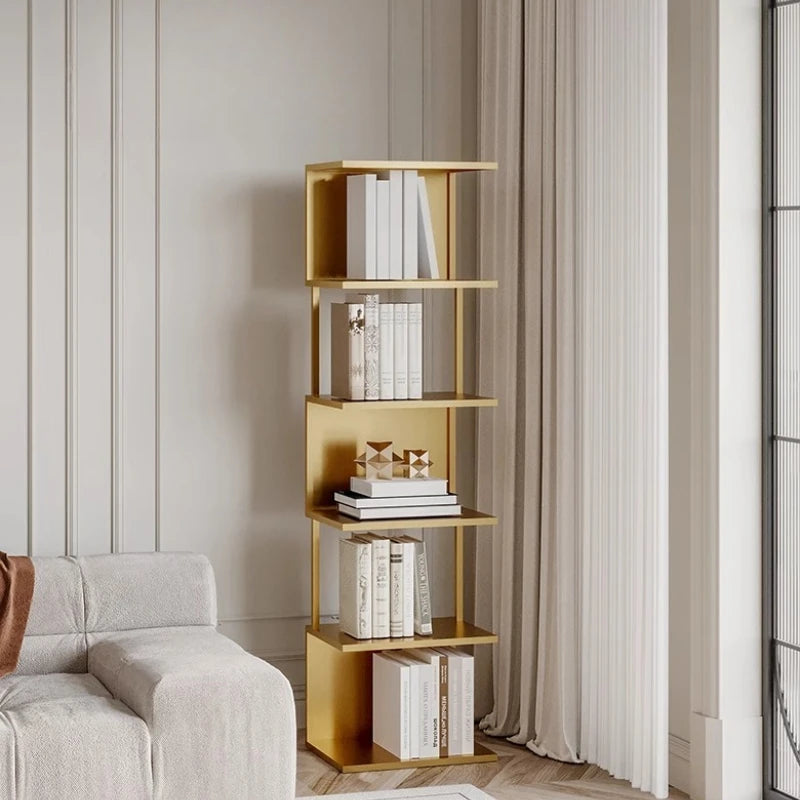 Metal Multi-Tier Display Bookshelf Modern Floor Standing Storage Shelf for Living Room/ Home Office Space-Saving Book Organizer