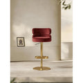 Adjustable Velvet Bar Stool with Gold Base, Red (1 Piece)