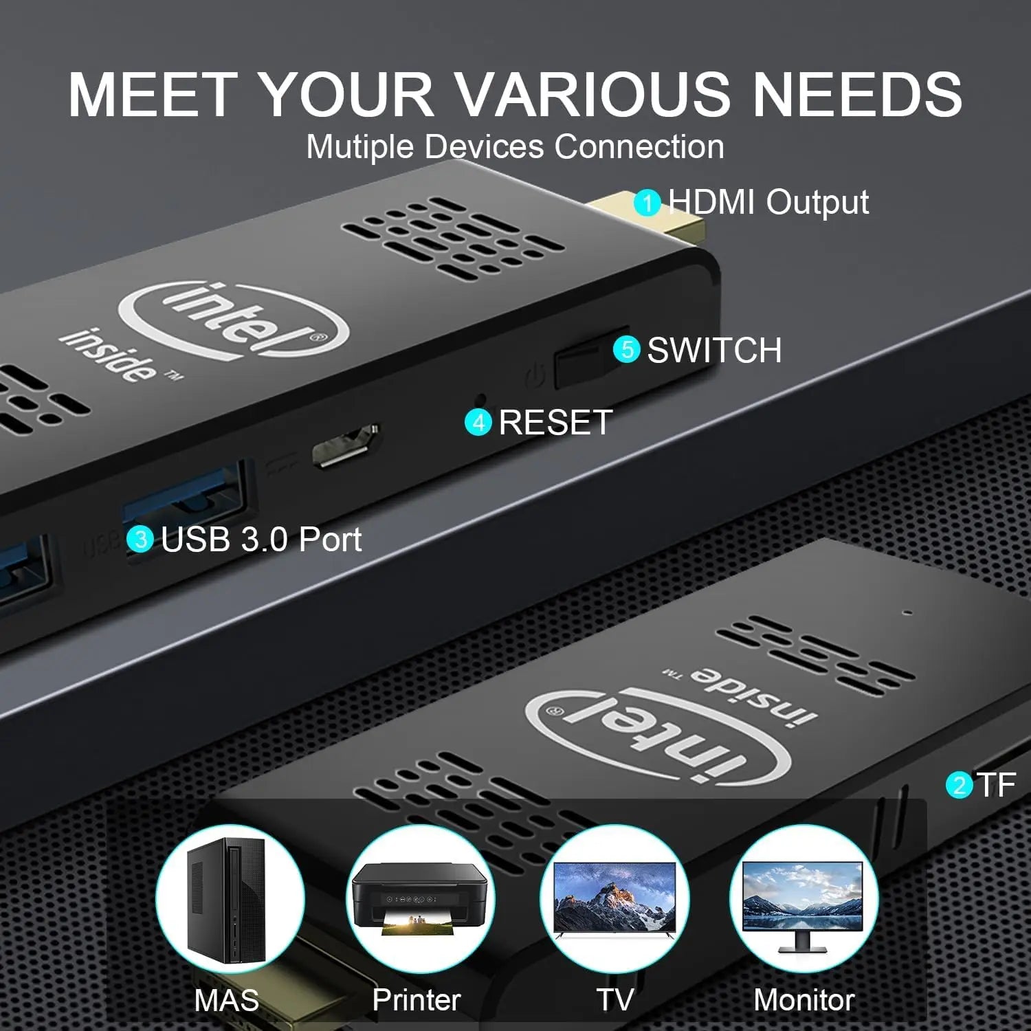 Intel W5 pro Mini PC Computer Stick with Windows 10 Atom Z8350 4GB/8GB RAM 64GB/128GB eMMC WiFI5 Bluetooth 4.0 Built-in Fan