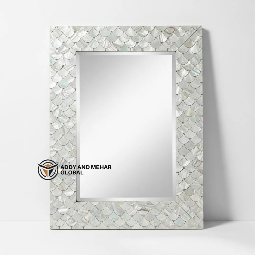 Handmade Art Deco Wedding Eco-Friendly MDF Inlay Square 5.0mm Thick Framed Wall Mirror Luxury Shell Mosaic Decorative Home Hotel