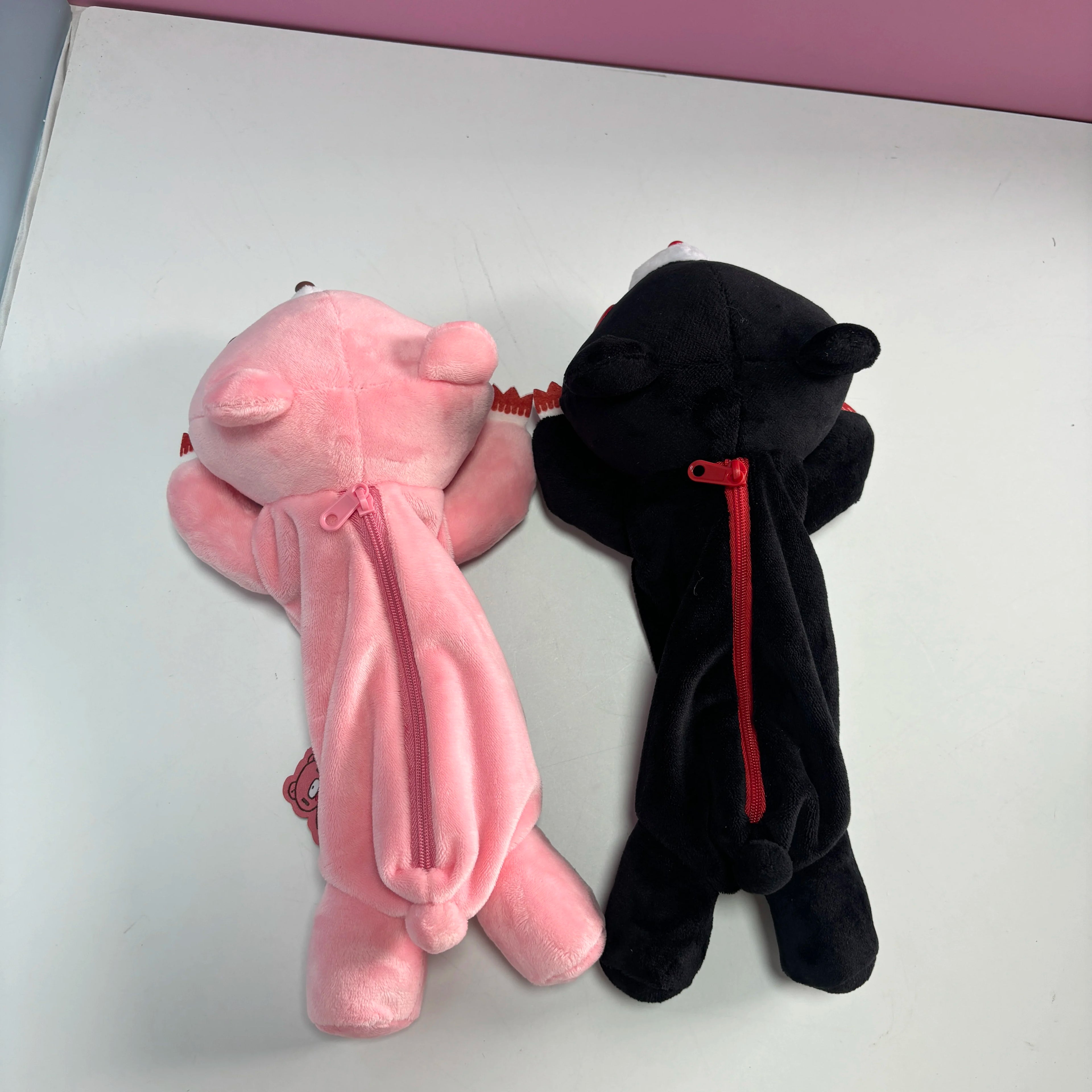 Cute Cartoon Bear Plush Pencil Case, Pink/Black Soft Stuffed Bear Pen Pouch, Creative Stationery Storage Bag for Students