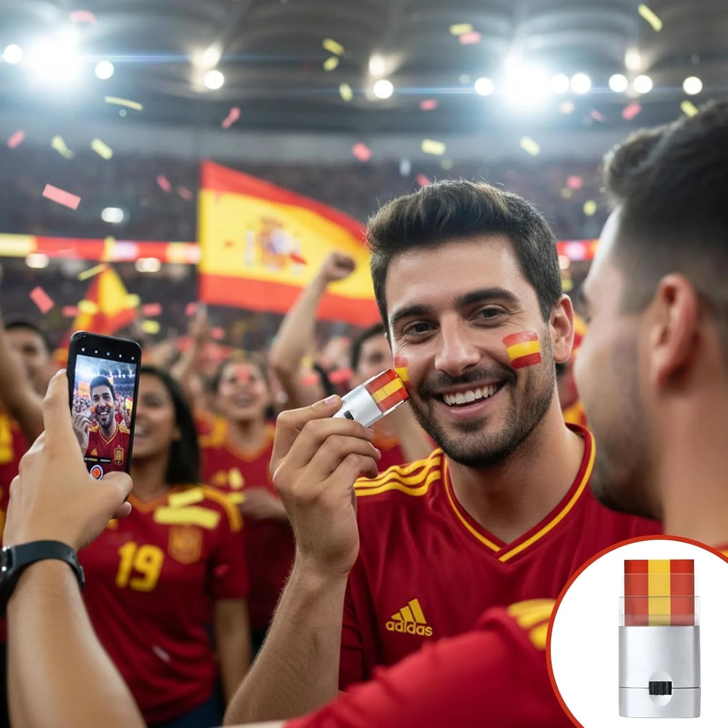 Yellow Red Eye Face Paint Sticks, Spain Sports Face Paint for Football Soccer Baseball Softball Athletes Sports Fan Makeup