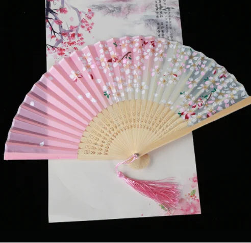 Retro Style Folding Fan Female Japanese Pattern Retro Cloth Art Craft Gift Home Decoration Ornament Dancing Hand Fan