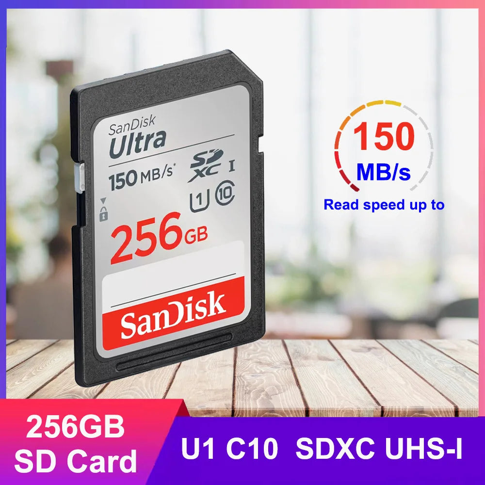 SanDisk SD Card 32GB SDHC 64GB 128GB 256G SDXC SD Card C10 Memory Cards Up to 200MB/s Read U3 V30 Flash Cards 4K UHD for Camera